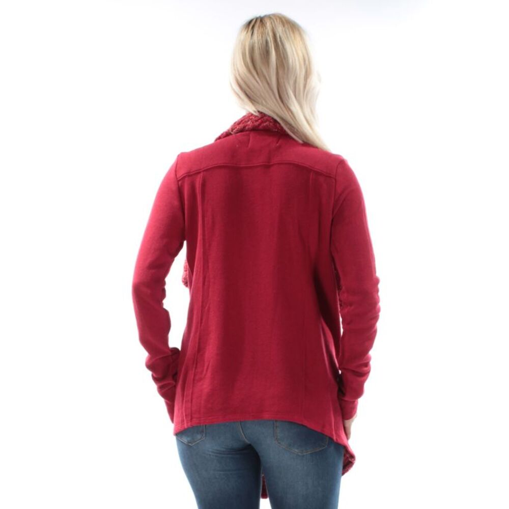LUCKY BRAND Womens Red Metalic Long Sleeve Open Cardigan Sweater S - Picture 2 of 3